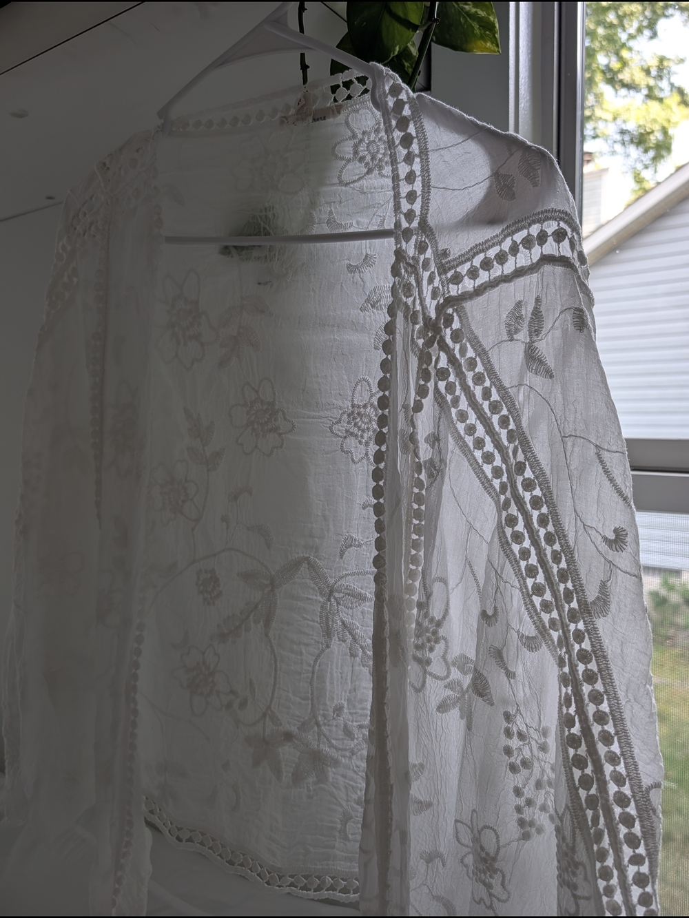 ADORA Sheer White Floral Embroidered Lace Kimono